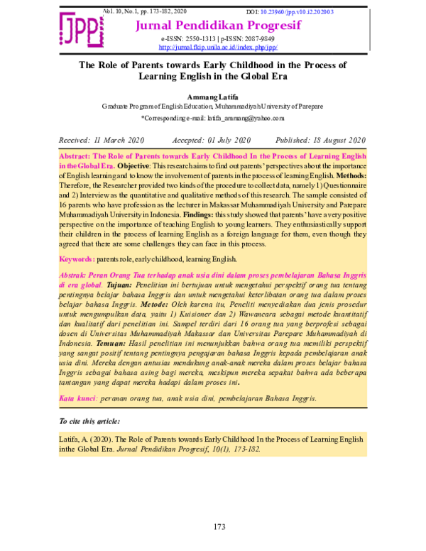 (PDF) The Role of Parents towards Early Childhood In the Process of ...