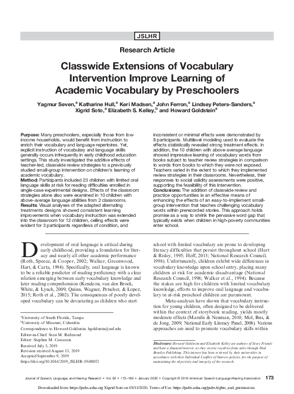 (PDF) Classwide Extensions of Vocabulary Intervention Improve Learning ...