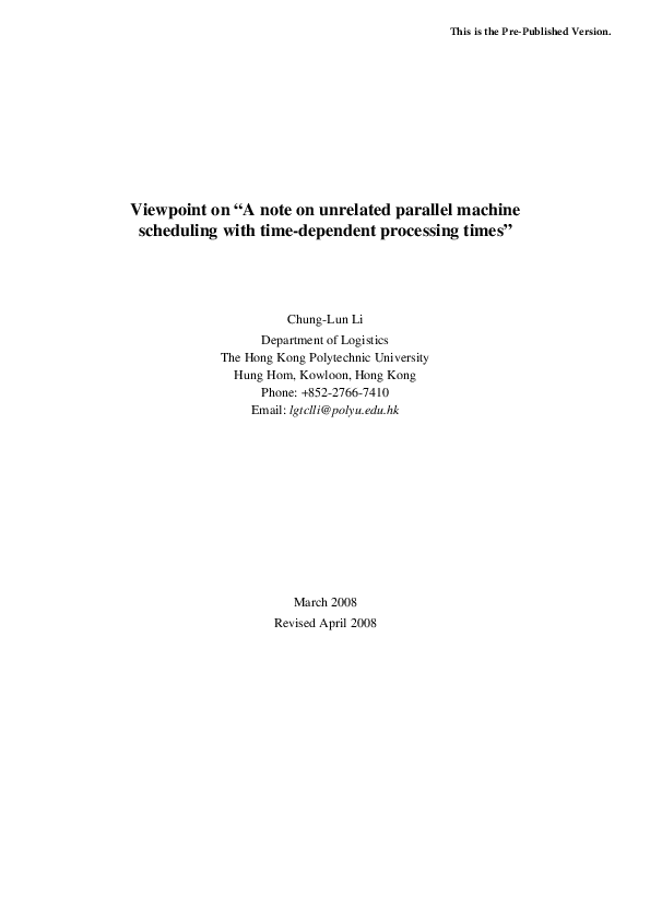 (PDF) Note on “Unrelated parallel-machine scheduling with rate ...