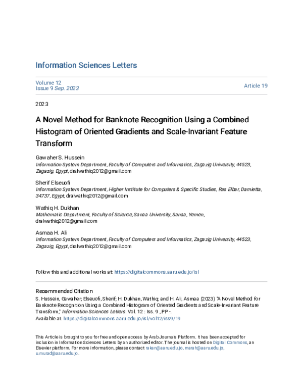 (PDF) A Novel Method for Banknote Recognition Using a Combined A Novel ...