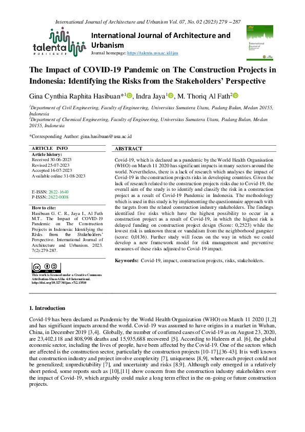 (PDF) The Impact of COVID-19 Pandemic on The Construction Projects in ...