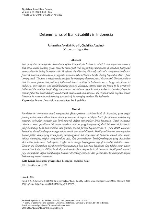 (PDF) Determinants of Bank Stability in Indonesia