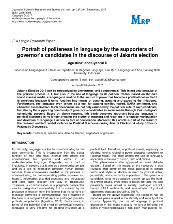 (PDF) Portrait of politeness in language by the supporters of governor ...