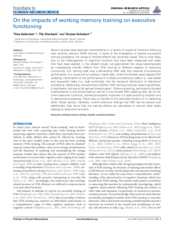 (PDF) On the impacts of working memory training on executive functioning
