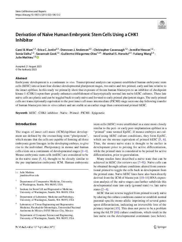 (PDF) Derivation of naïve human embryonic stem cells