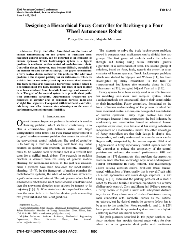 (PDF) Designing a hierarchical fuzzy controller for backing-up a four ...