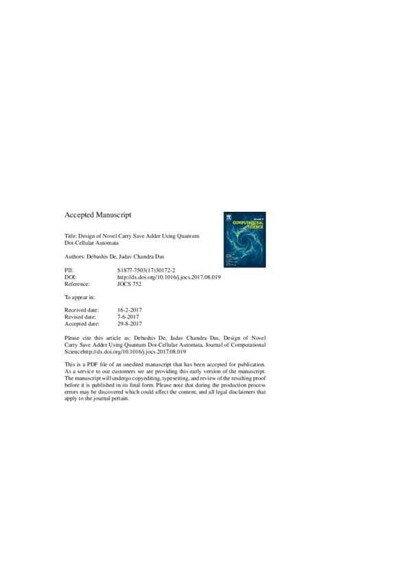 (PDF) Design of novel carry save adder using quantum dot-cellular automata