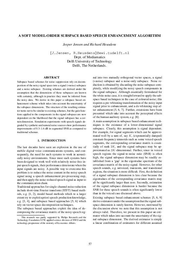(PDF) A Soft Model-Order Subspace Based Speech Enhancement Algorithm ...