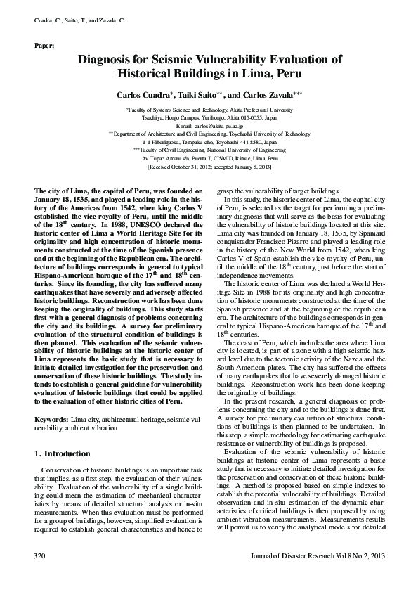 (PDF) Paper: Diagnosis for Seismic Vulnerability Evaluation of