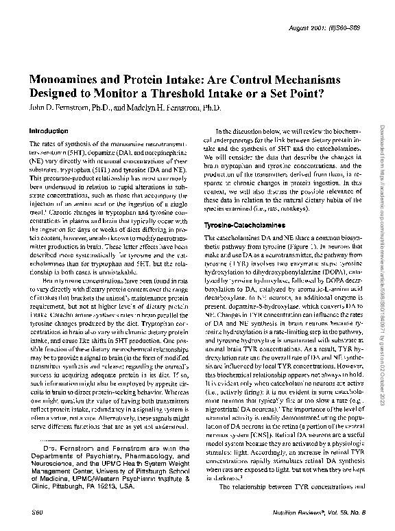 (PDF) Monoamines and Protein Intake Are Control Mechanisms Designed to