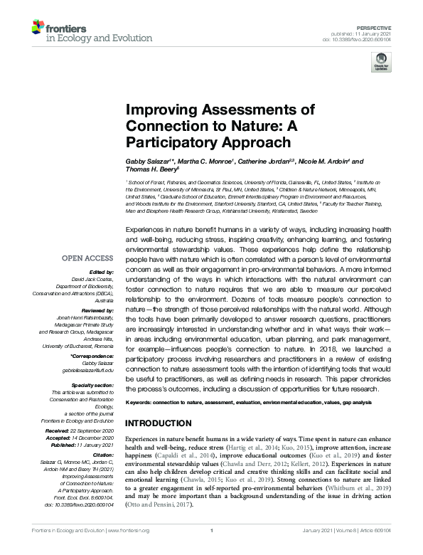 (PDF) Improving Assessments of Connection to Nature: A Participatory ...