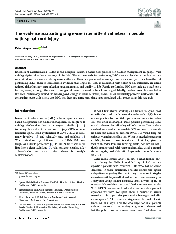 (PDF) The evidence supporting singleuse intermittent catheters in