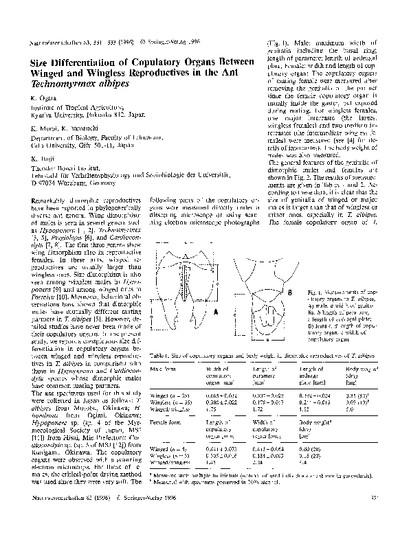 (PDF) Size differentiation of copulatory organs between winged and ...