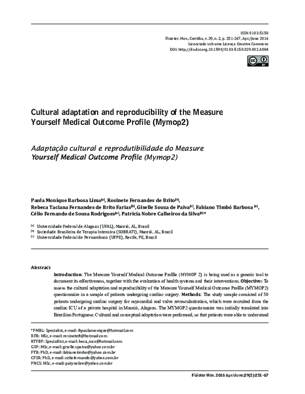 (PDF) Cultural adaptation and reproducibility of the Measure Yourself ...