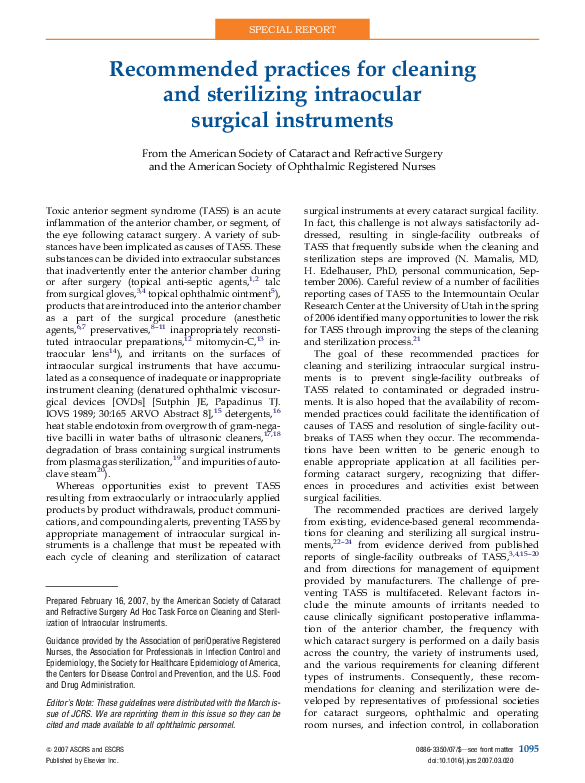 (PDF) Recommended practices for cleaning and sterilizing intraocular ...