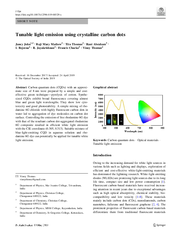 (PDF) Tunable light emission using crystalline carbon dots
