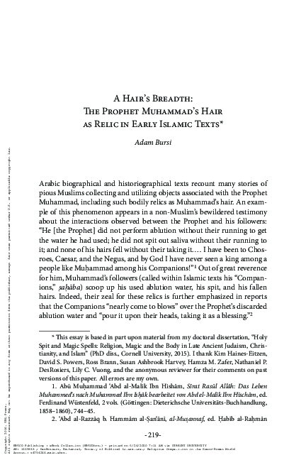 (PDF) A Hair’s Breadth: The Prophet Muhammad’s Hair as Relic in Early ...