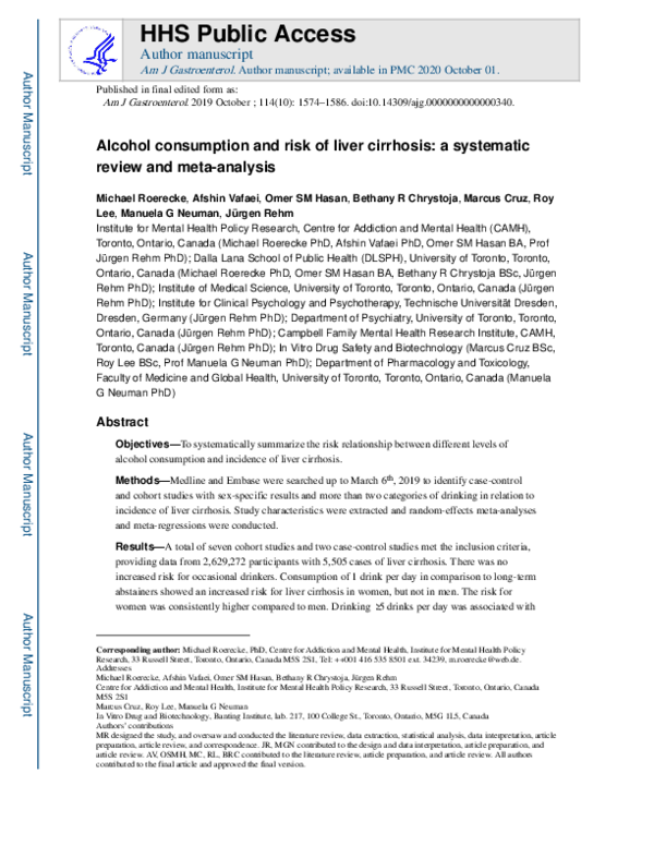 (PDF) Alcohol Consumption and Risk of Liver Cirrhosis: A Systematic ...