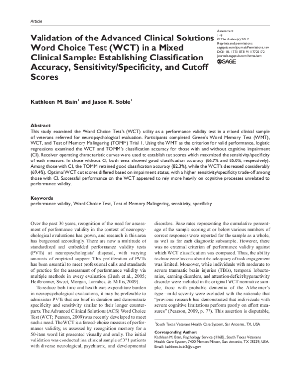 (PDF) Validation of the Advanced Clinical Solutions Word Choice Test ...