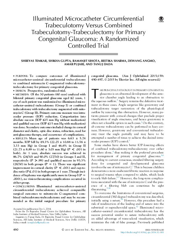(PDF) Illuminated Microcatheter Circumferential Trabeculotomy Versus ...