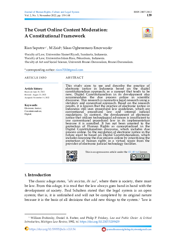 (PDF) The Court Online Content Moderation: A Constitutional Framework