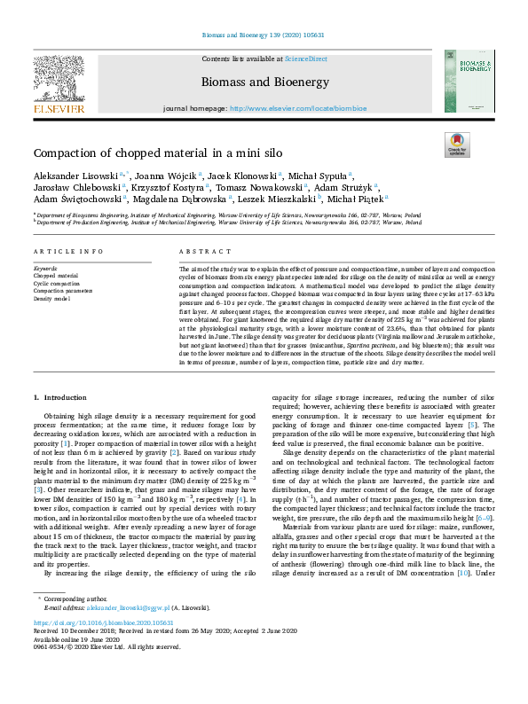 (PDF) Compaction of chopped material in a mini silo