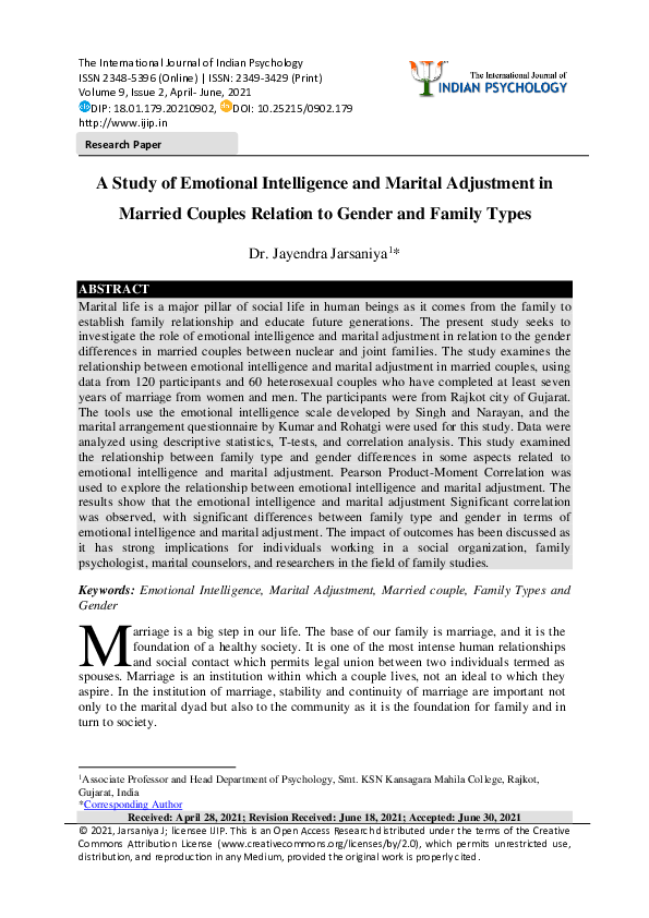 (PDF) A Study of Emotional Intelligence and Marital Adjustment in ...