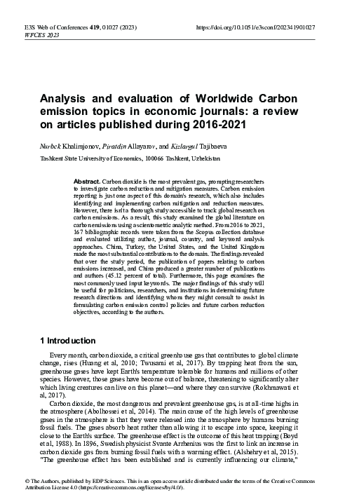(PDF) Analysis and evaluation of Worldwide Carbon emission topics in ...