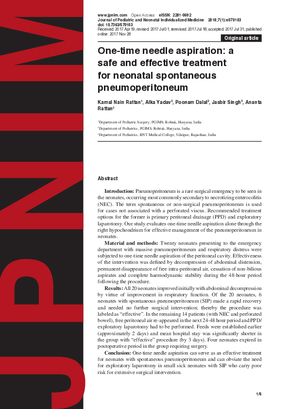 (PDF) needle aspiration a safe and effective treatment for