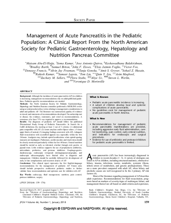 (PDF) The Management of Acute Pancreatitis in the Pediatric Population ...