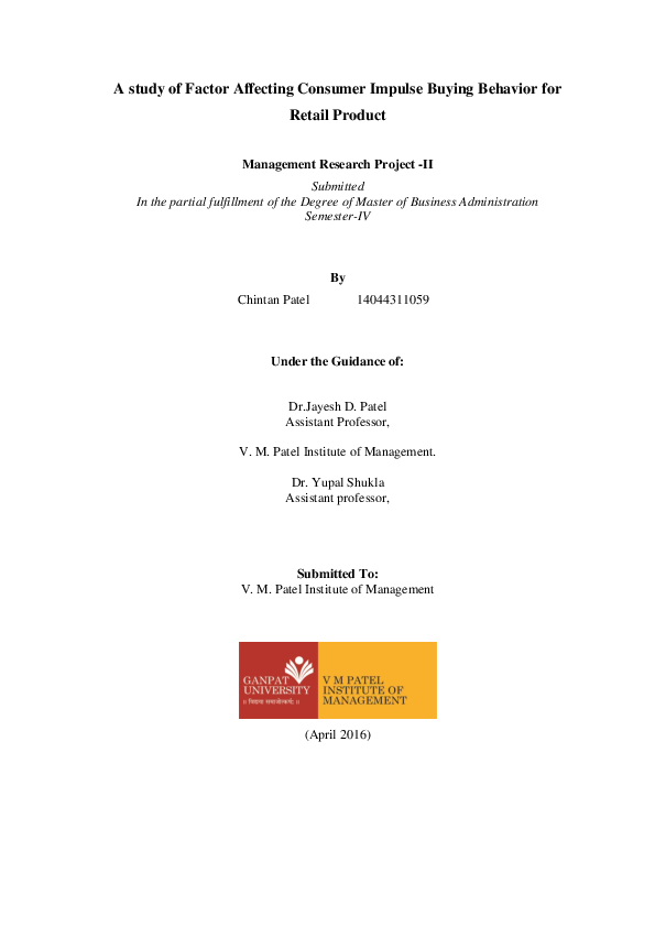 (PDF) A study of Factor Affecting Consumer Impulse Buying Behavior for