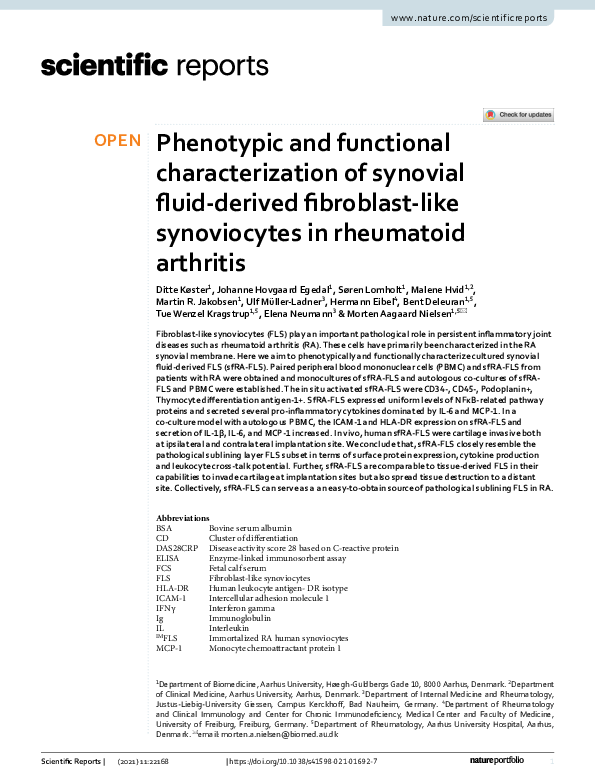 (PDF) Phenotypic and functional characterization of synovial fluid ...