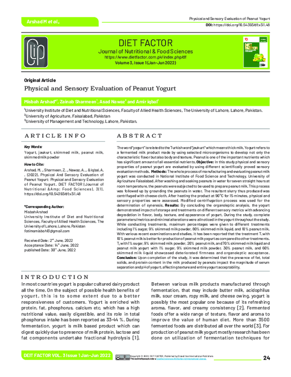 (PDF) Physical And Sensory Evaluation of Peanut Yogurt
