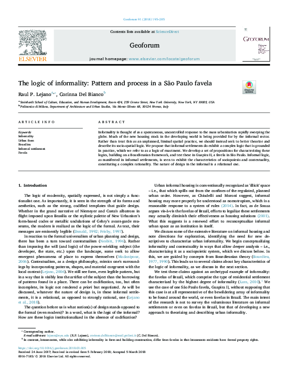 (PDF) The logic of informality: Pattern and process in a São Paulo favela
