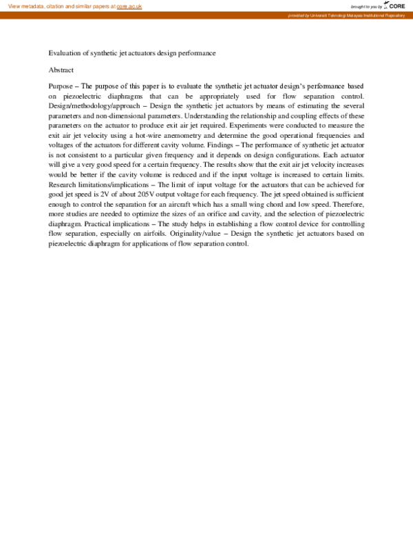 (PDF) Evaluation of synthetic jet actuators design performance
