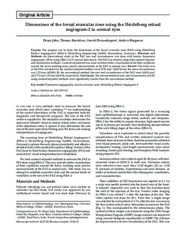 (PDF) Dimensions of the foveal avascular zone using the Heidelberg ...