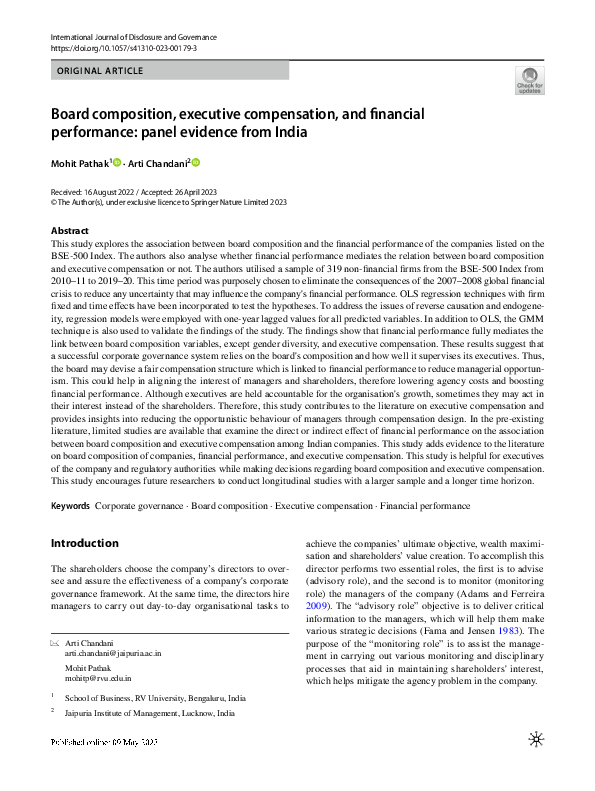 (PDF) Board composition, executive compensation, and financial ...