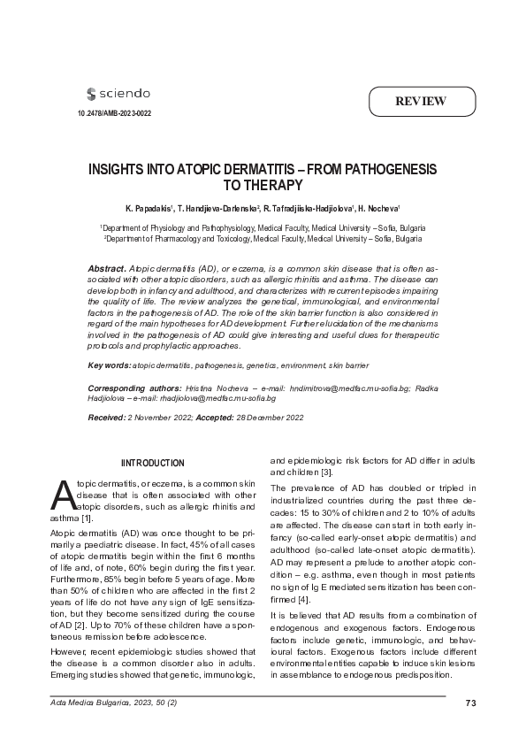 (PDF) Insights Into Atopic Dermatitis – From Pathogenesis to Therapy