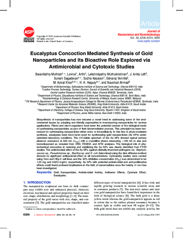 (PDF) Eucalyptus Concoction Mediated Synthesis of Gold Nanoparticles ...