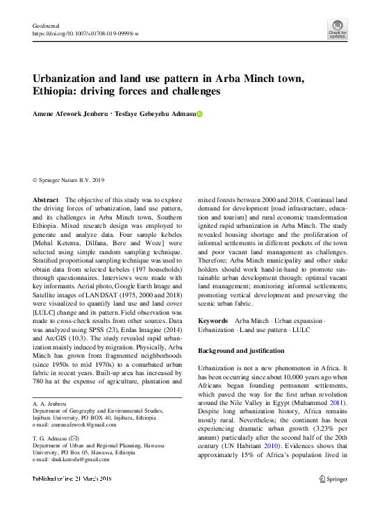 (PDF) Urbanization and land use pattern in Arba Minch town, Ethiopia ...