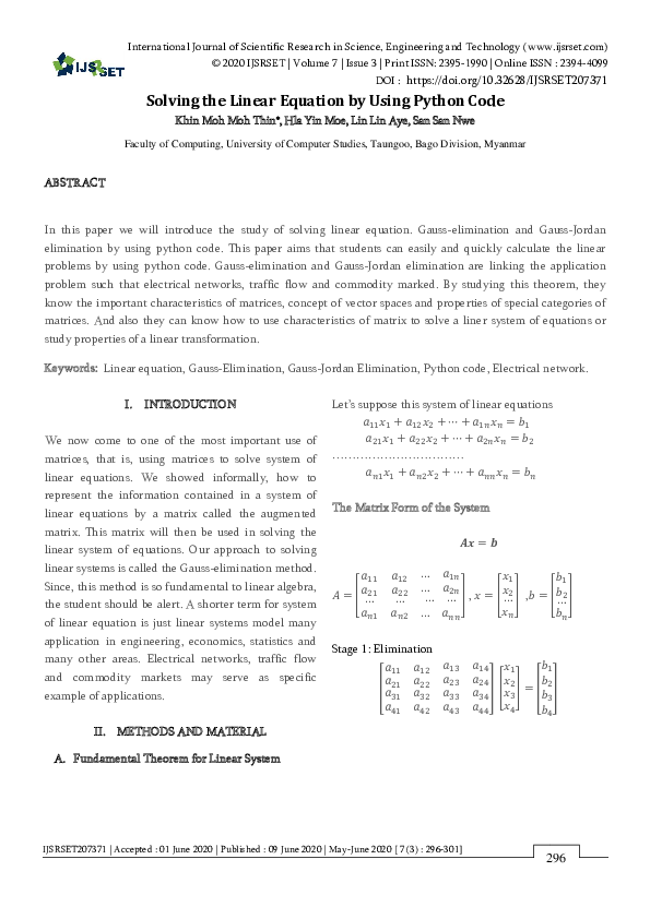 (PDF) Solving the Linear Equation by Using Python Code