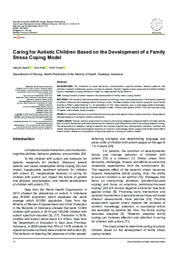 (PDF) Caring for Autistic Children Based on the Development of a Family ...