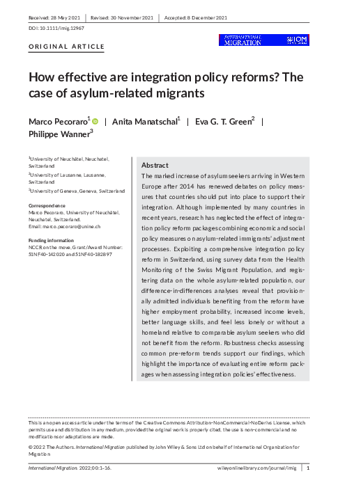 (PDF) How effective are integration policy reforms? The case of asylum ...