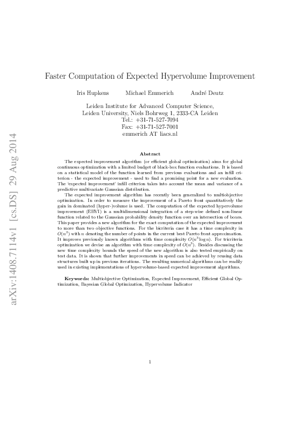 (PDF) Faster Computation of Expected Hypervolume Improvement