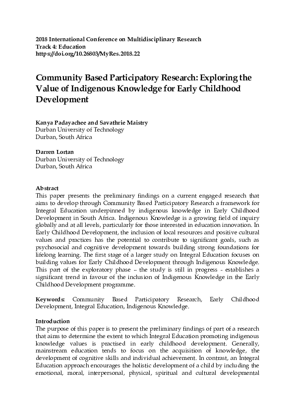 (PDF) Community Based Participatory Research: Exploring the Value of ...