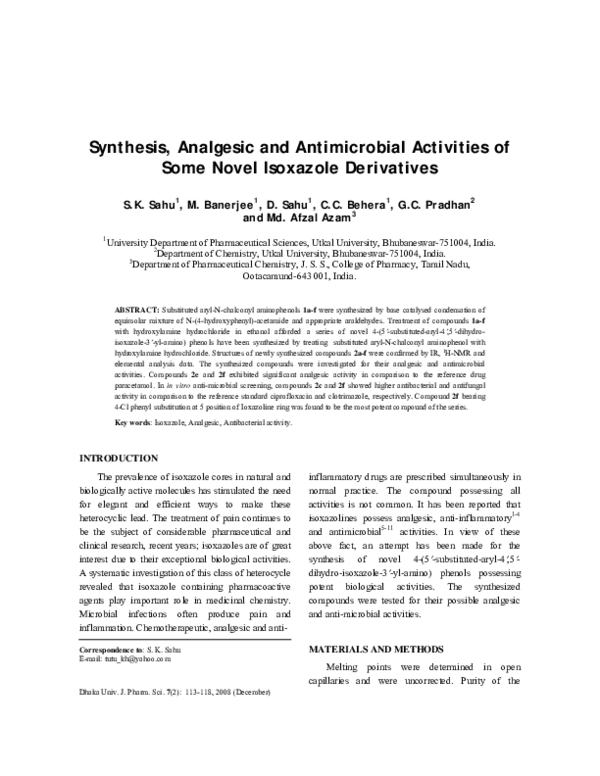 (PDF) Synthesis, Analgesic and Antimicrobial Activities of Some Novel ...