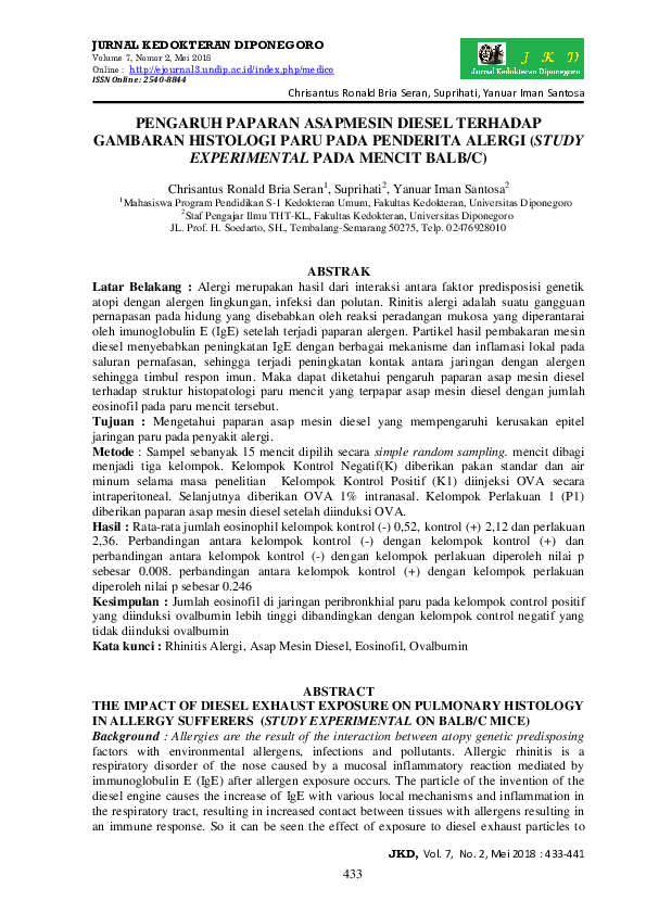 (PDF) Pengaruh Paparan Asapmesin Diesel Terhadap Gambaran Histologi ...