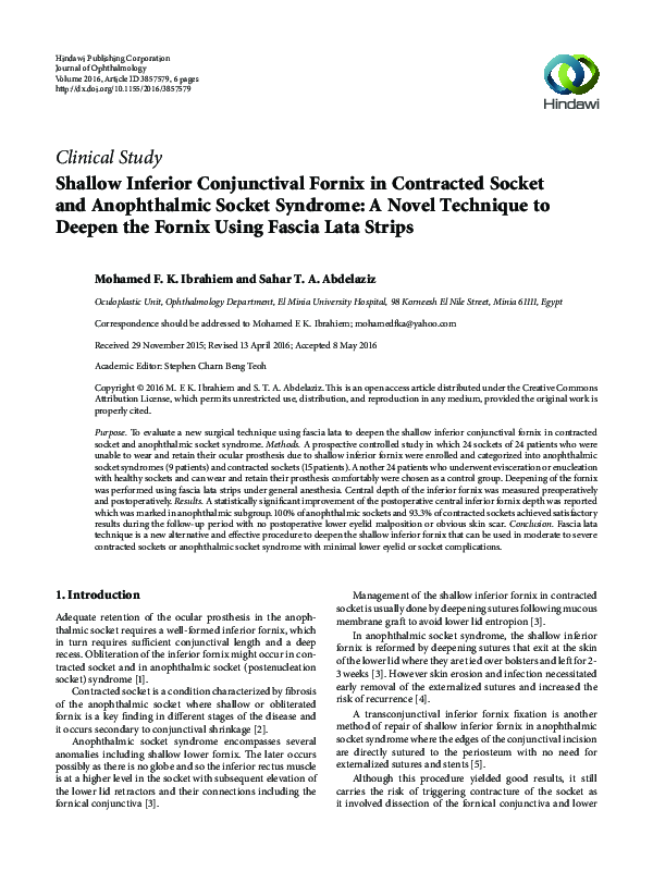 (PDF) Shallow Inferior Conjunctival Fornix in Contracted Socket and ...