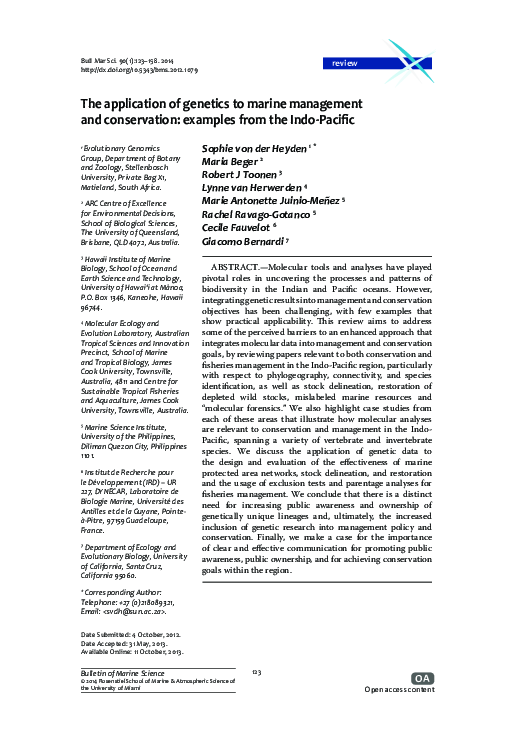 (PDF) The application of genetics to marine management and conservation ...