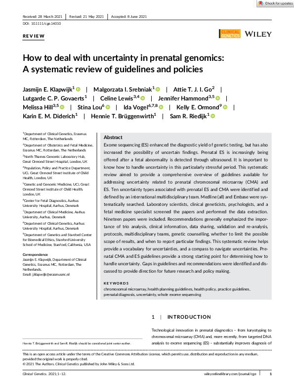 (PDF) How to deal with uncertainty in prenatal genomics: A systematic ...